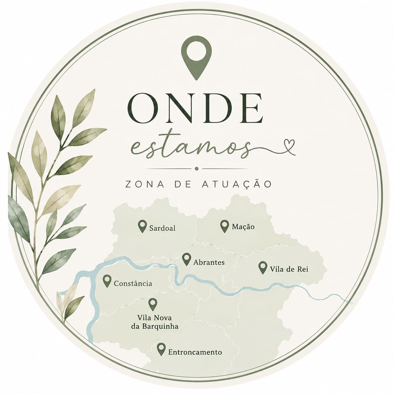 Mapa da zona de atuação do Respira: Sardoal, Mação, Abrantes, Vila de Rei, Constância, Vila Nova da Barquinha e Entroncamento